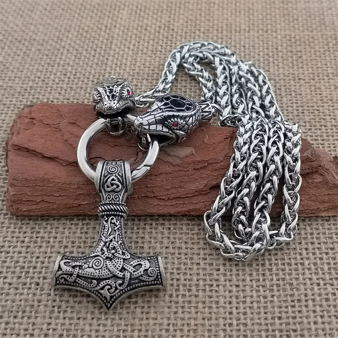 Viking Odin Warrior Raven Pendant Necklace Stainless Steel Wolf Head Chain Domineering Men Jewelry