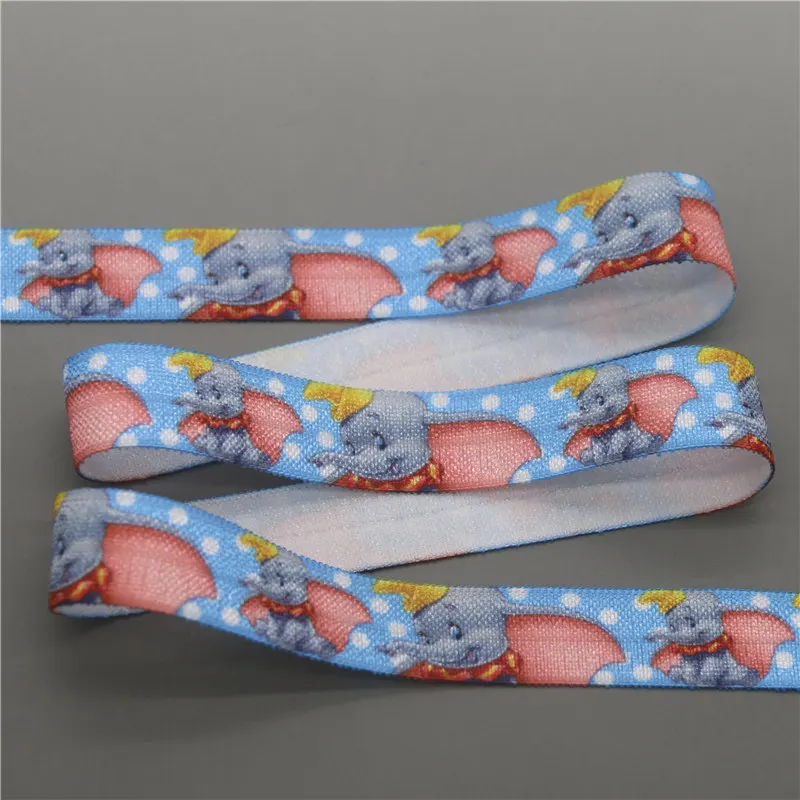 DHK 5/8'' 5yards elephant printed Fold Elastic FOE stretch ribbon hairbow headwear headband DIY OEM E1724 - Цвет: 10130