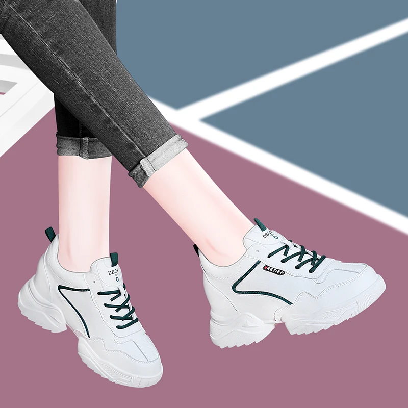 

Кроссовки женские из натуральной кожи, повседневная спортивная обувь для ходьбы, на платформе