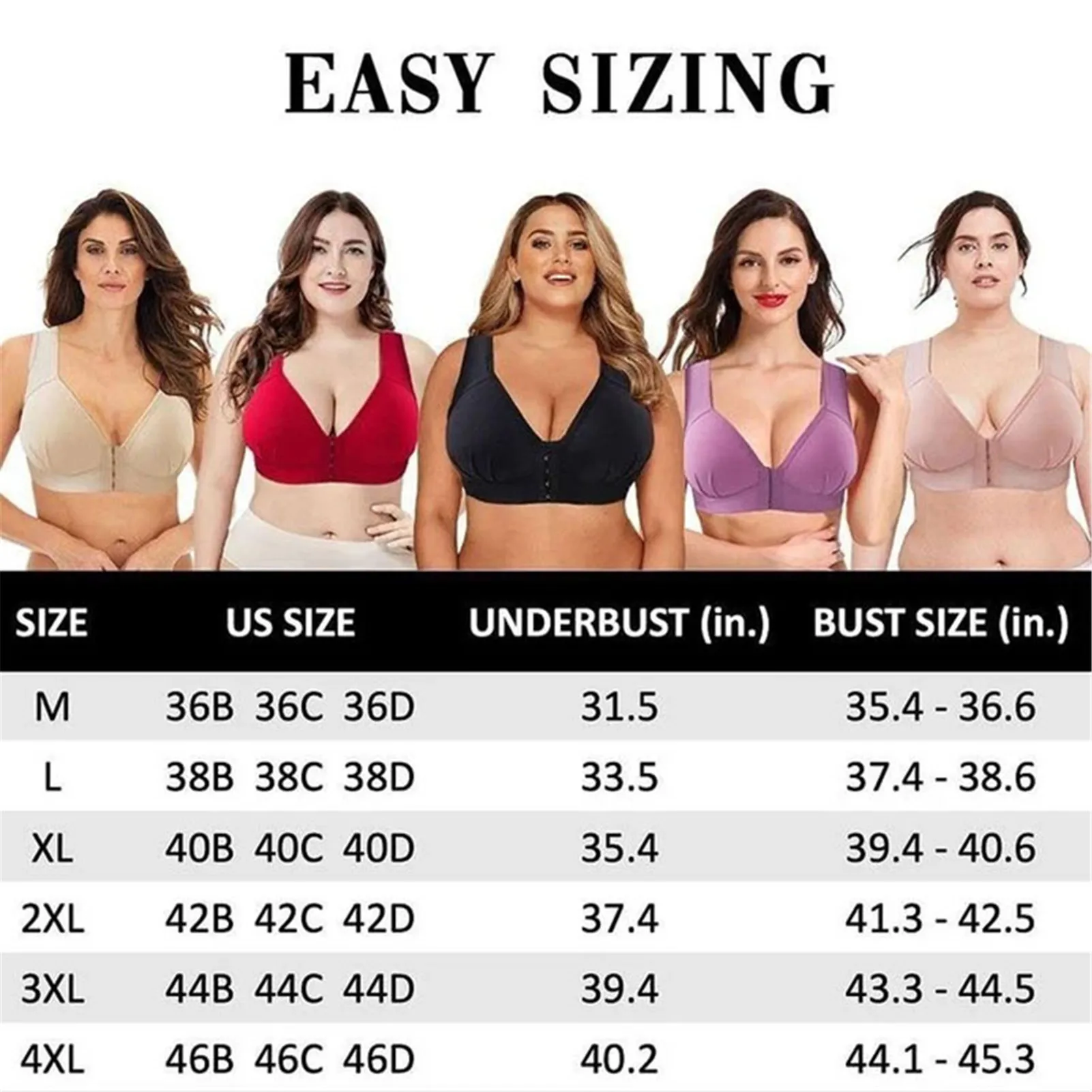 

Plus Size Front Closure Elastic Push Up Comfort Bra Women Wireless Bra Personal Health Care Braces & Supports P9
