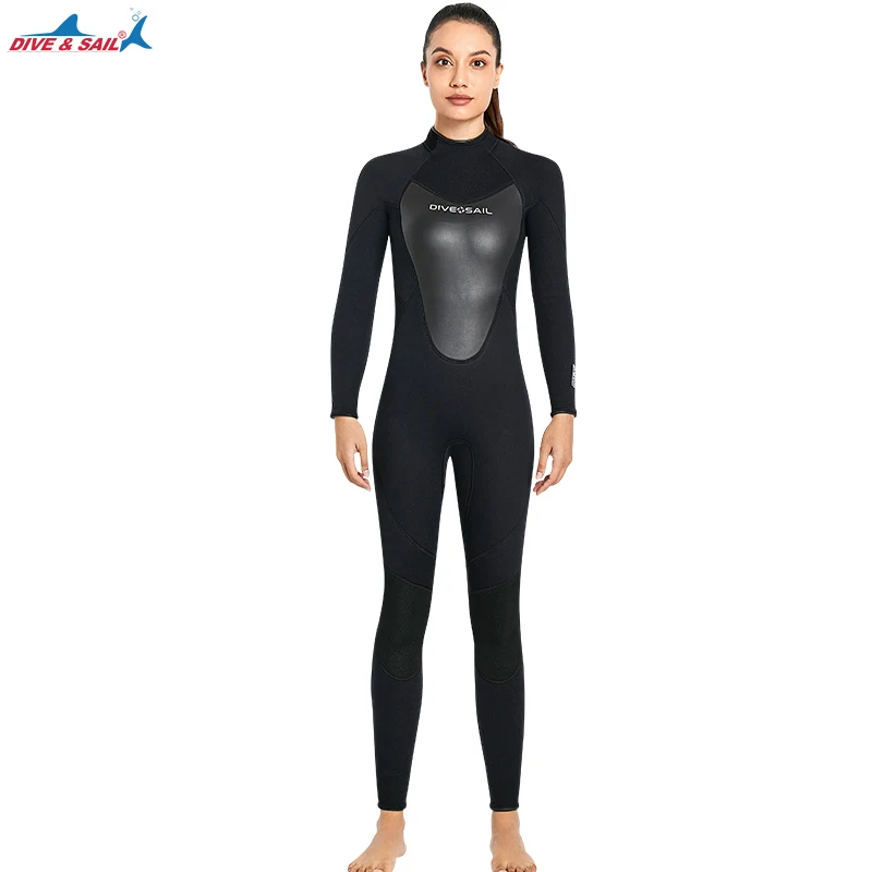 Woman Man One Piece Full Diving Swimming Snorkeling Super Elastic 3mm Neoprene Diving Wetsuit Long Sleeve Euro Size XS to 3XL