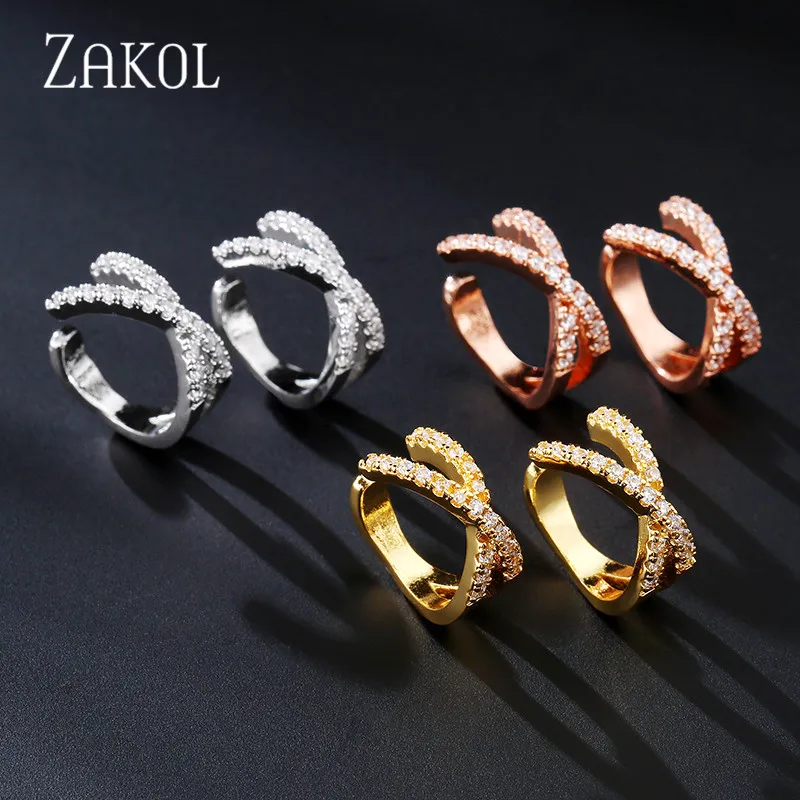 Модные серьги клипсы ZAKOL с крестом без пирсинга циркониевым камнем