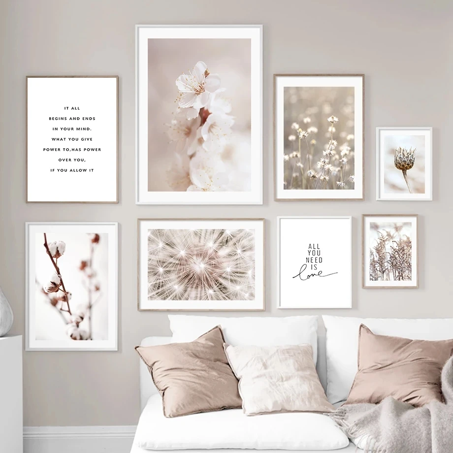 

Beige Reed Prints Dandelion Flower Posters Cotton Quotes Art Canvas Painting Nordic Wall Pictures Living Room Home Decoration