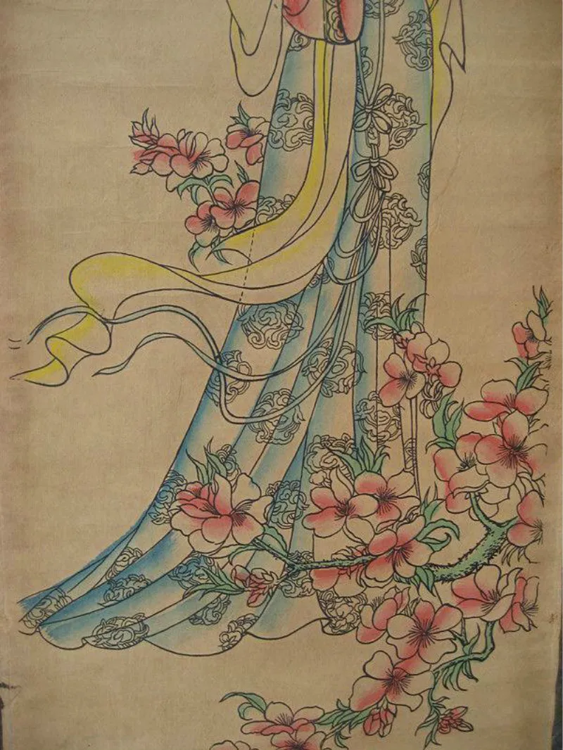 Старые китайские иероглифы каллиграфия чернила и цветные длинные свитки картины