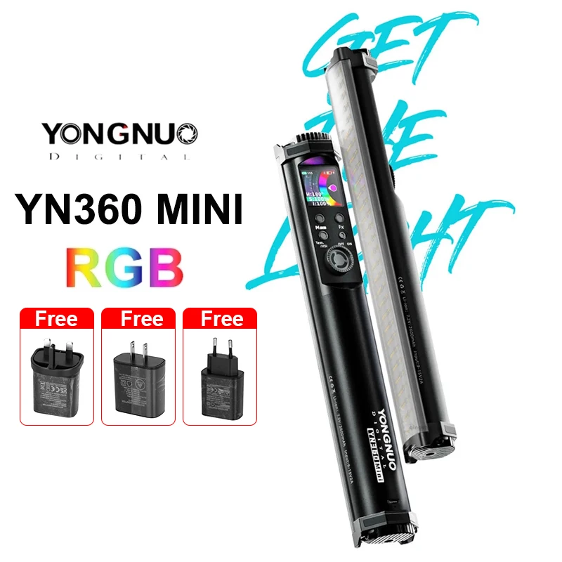 

YONGNUO YN360 MINI EU UK US Plug YN 360 Portable Tube Stick Light 2700K-7500K RGB Colorful Bi-color Photography Lighting LED