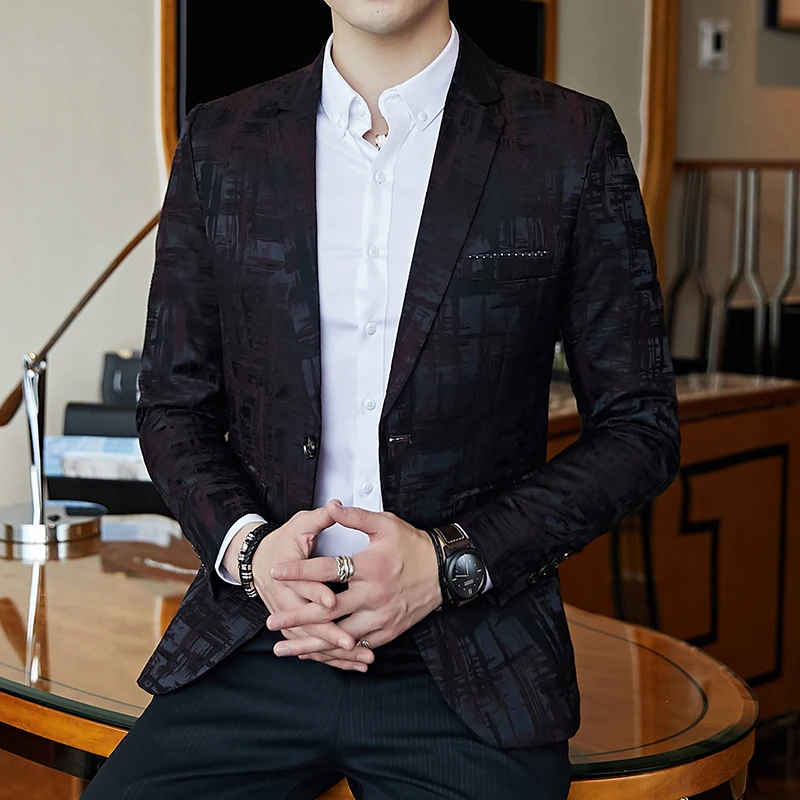 2019 Male business Suite Autumn Classic Brand Blazer Men Single Button Casual Print Slim Fit Business Suit Jackets size S-5XL | Мужская