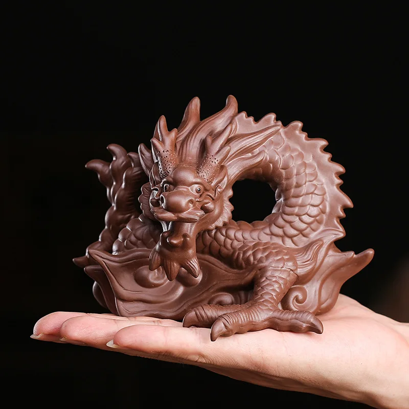 Фигурка китайского талисмана Zisha Xianglong Qilin необработанная руда фиолетовый песок