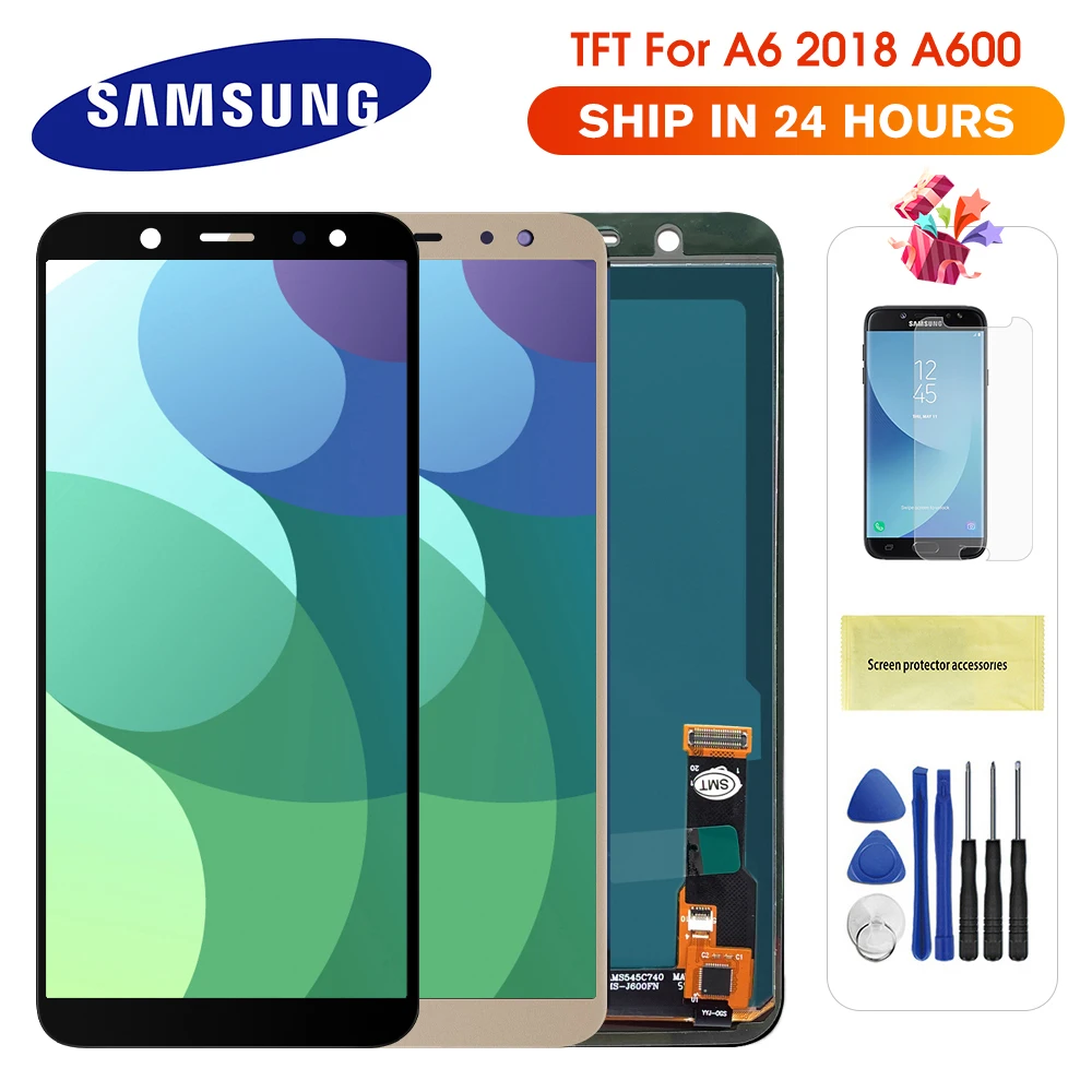 

Для SAMSUNG Galaxy A6 2018 A600 LCD SM-A600F A600FN дисплей с сенсорным экраном дигитайзер в сборе может регулировать яркость для A6 A600