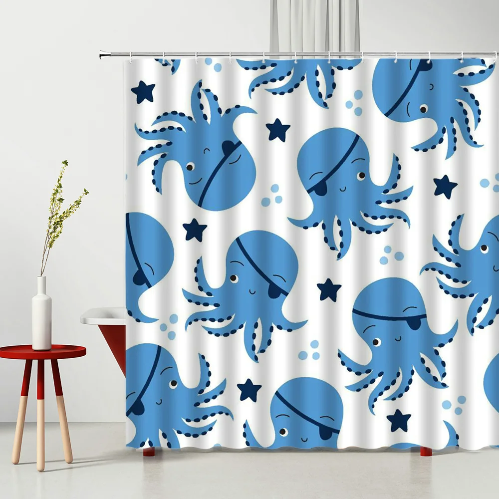 

Marine Life Shower Curtain Retro Style Octopus Pattern Bathroom Partition Home Products Bathtub Decoration Multiple Size