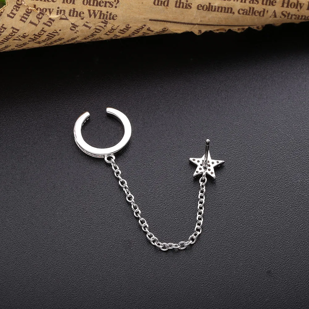 

SHADOWHUNTERS Real 925 Sterling Silver Long Earrings with Clear Zircon For Women Chain Drop Earring Earcuff and Star Piercing