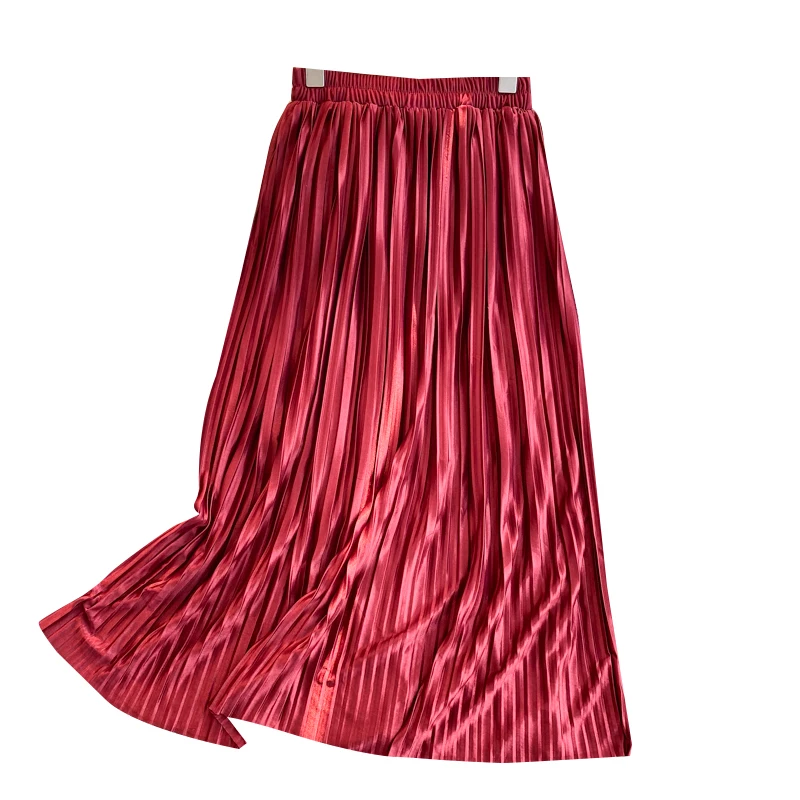 

Fashion Women Pleated Skirt New 2020 Slim Satin Elastic High Waist Long Skirts Woman Clothes