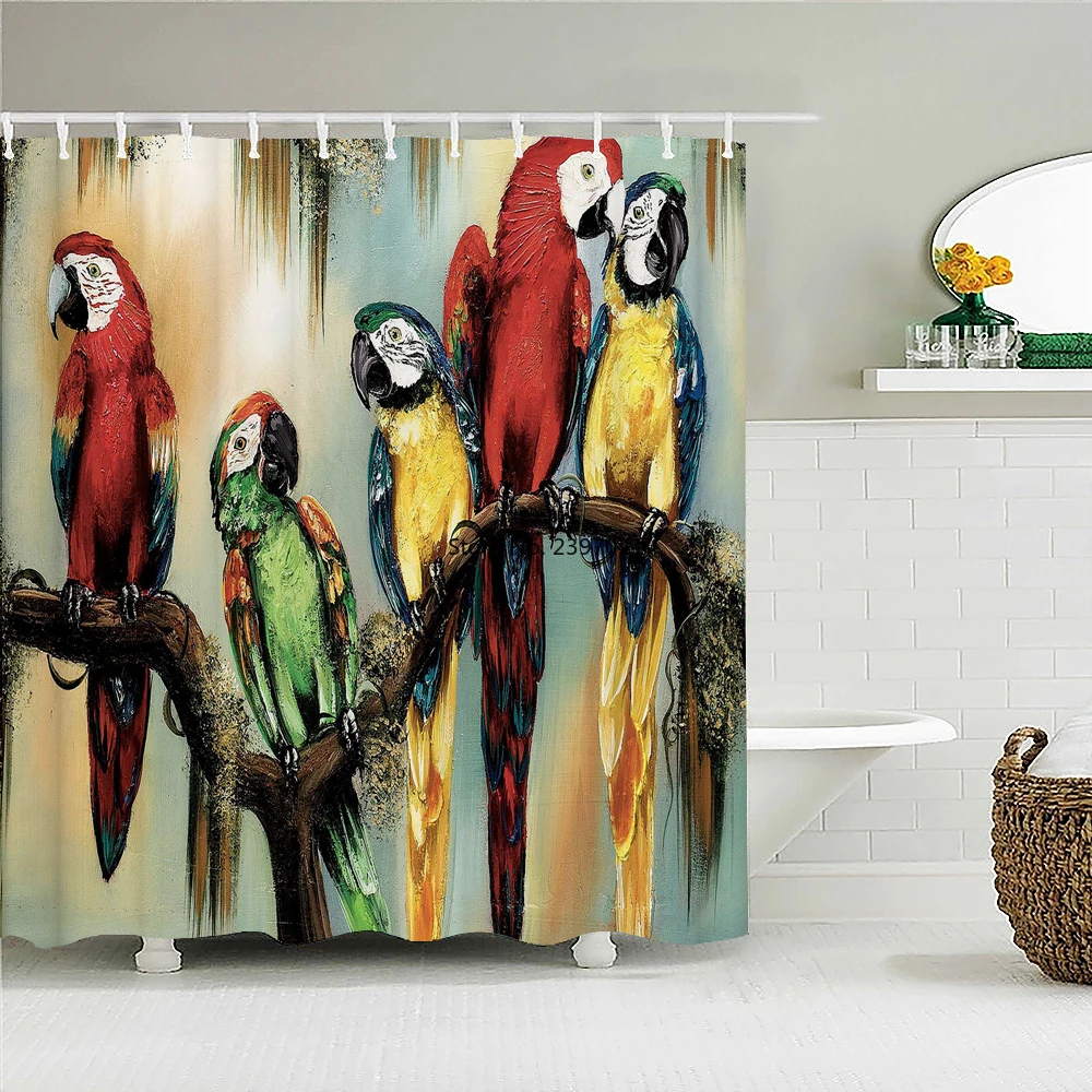 

Colorful Birds parrots Shower Curtain with 12 Hooks Waterproof Polyester Fabric Bath Bathroom Curtain Home Decor
