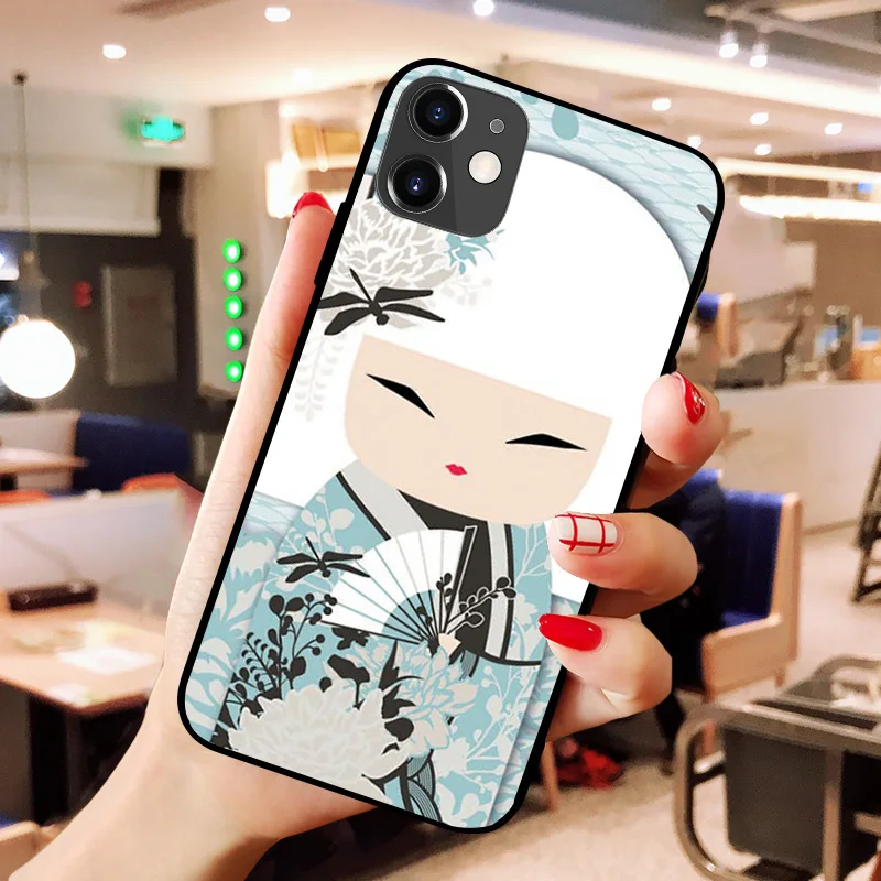 kawaii Japanese Kokeshi Doll Phone Case For iPhone 11 Pro 7 8 6 6s Plus XR XS Max cover Bag 5 5S SE 2020 Funda Etui Cases | Мобильные