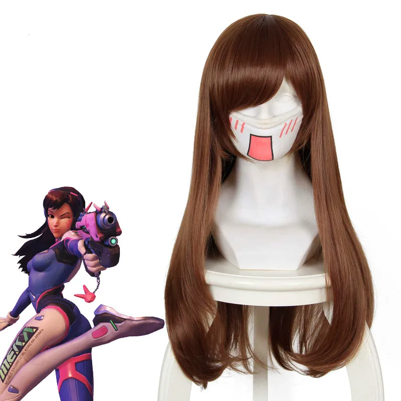 Парик из игры OW DVA D.va Copslay коричневого цвета для косплея Peruca длинные женские