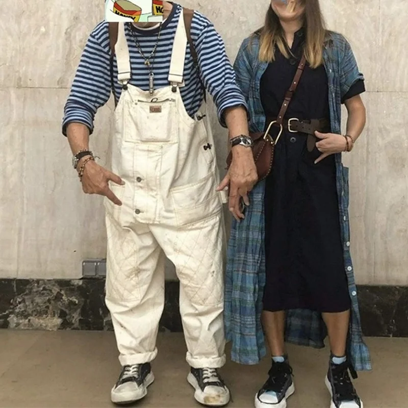 

Комбинезон мужской с подтяжками, Рабочие свободные Джемперы в японском стиле с множеством карманов, брюки-карго