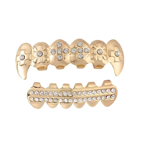 Панк серебро/золотые зубы Grillz хип-хоп грили зубной рта модные зубы шапки Косплей вечерние рэпперы грили зубы Ювелирные изделия Подарки - Окраска металла: 1 set gold