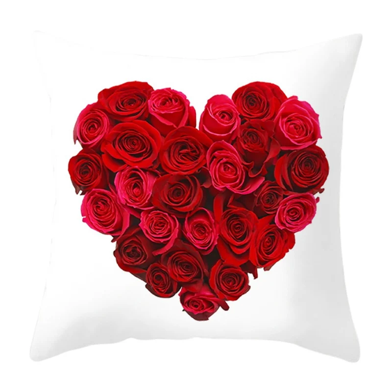

45X45CM Rose Series Cushion Cover Happy Valentine's Day Pillow Cases Love Heart Lips Couples Sofa Home Decorative Pillowcases
