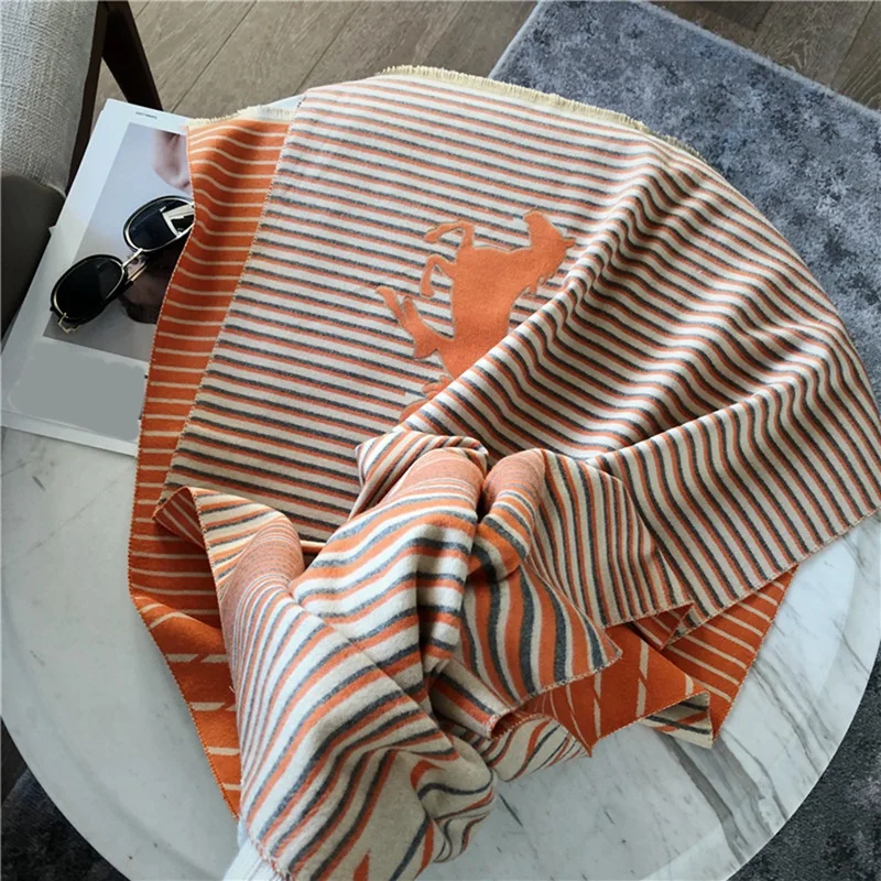 

Fashion Winter Women's Cashmere Scarf Luxury Retro Warm Shawl Scarf Casual Color Warm Striped Blanket