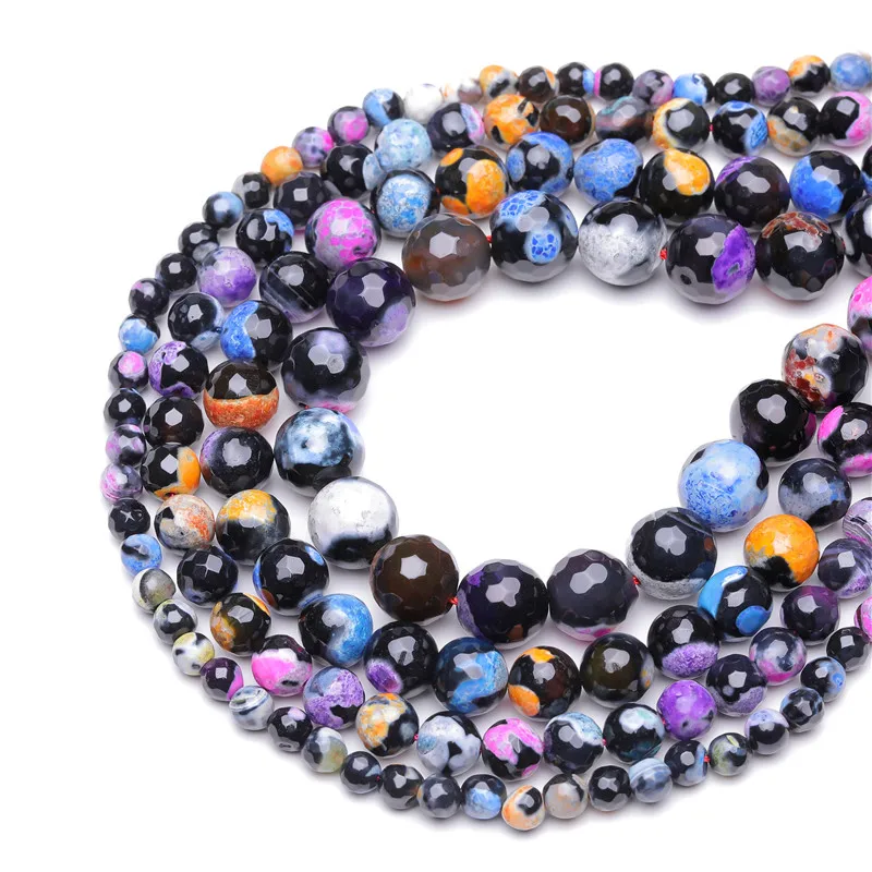 Оптовая фасетированная розовая огненная агата натуральные камни круглые бусины 15" Выберите размер 6/8/10/12 Создание ювелирных изделий DIY Браслет аксессуары.