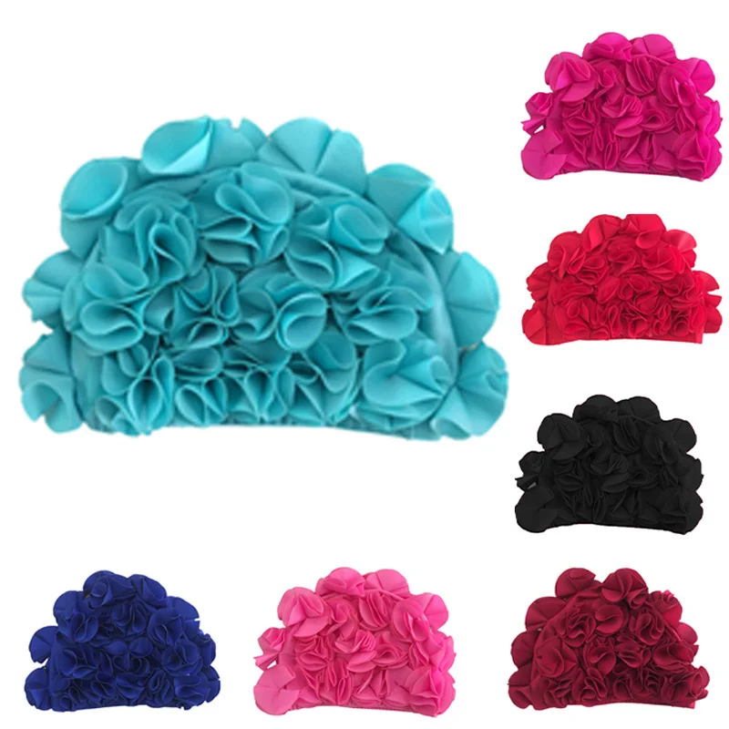 Женская шапочка для плавания с цветами водонепроницаемая летняя в бассейне