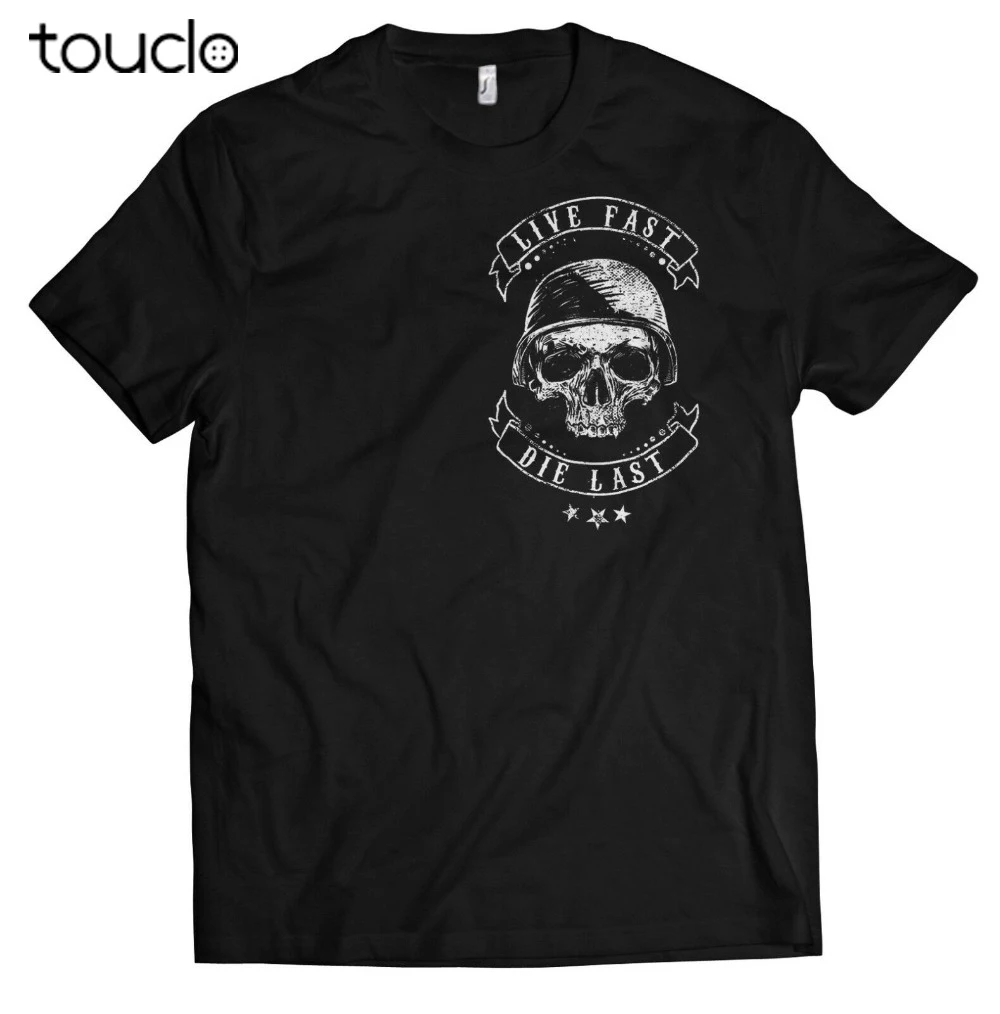 

Biker Skull Live Fast Motorrad Chopper Oldschool New Cotton Short-Sleeve T-Shirt Summer Short Sleeves Cotton Custom T Shirt