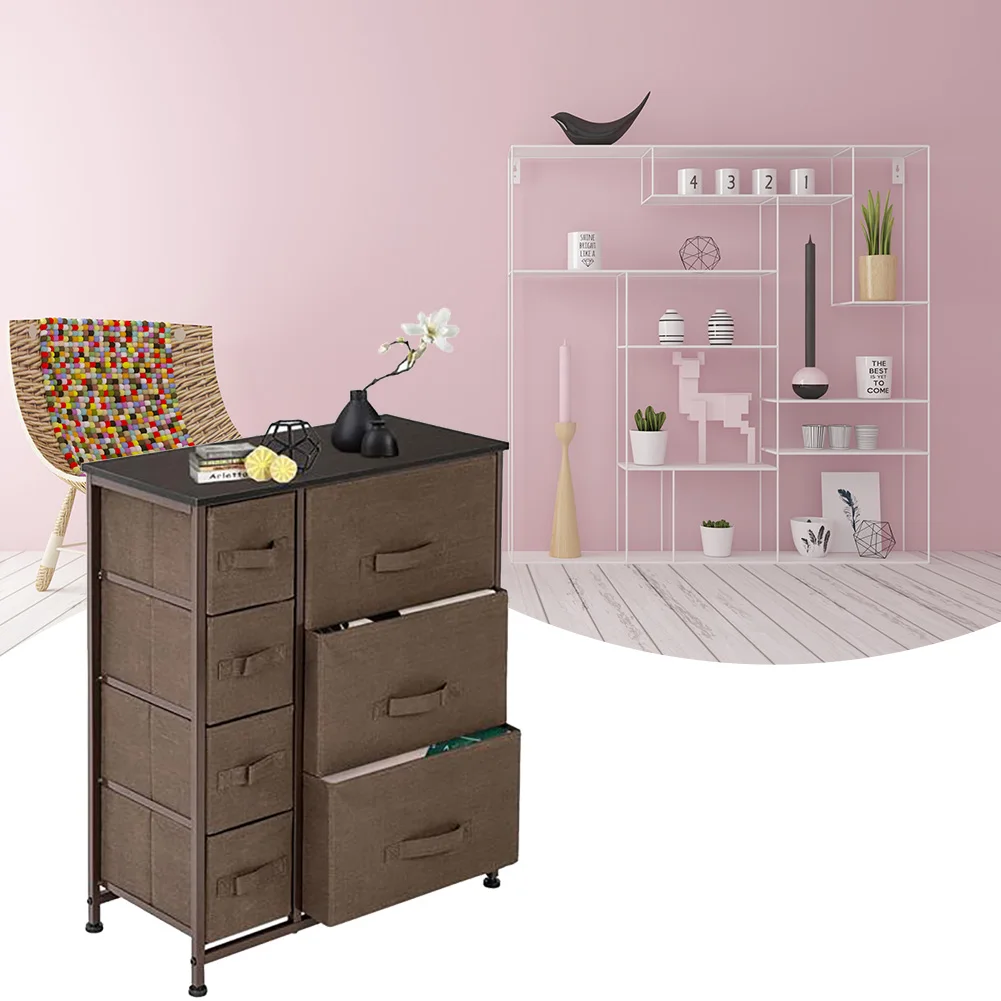 

Темно-коричневый Четырехслойный маленький, четыре, три типа, железная Нетканая ткань стеллаж для ящика с 7 съемными ящиками, украшение для о...