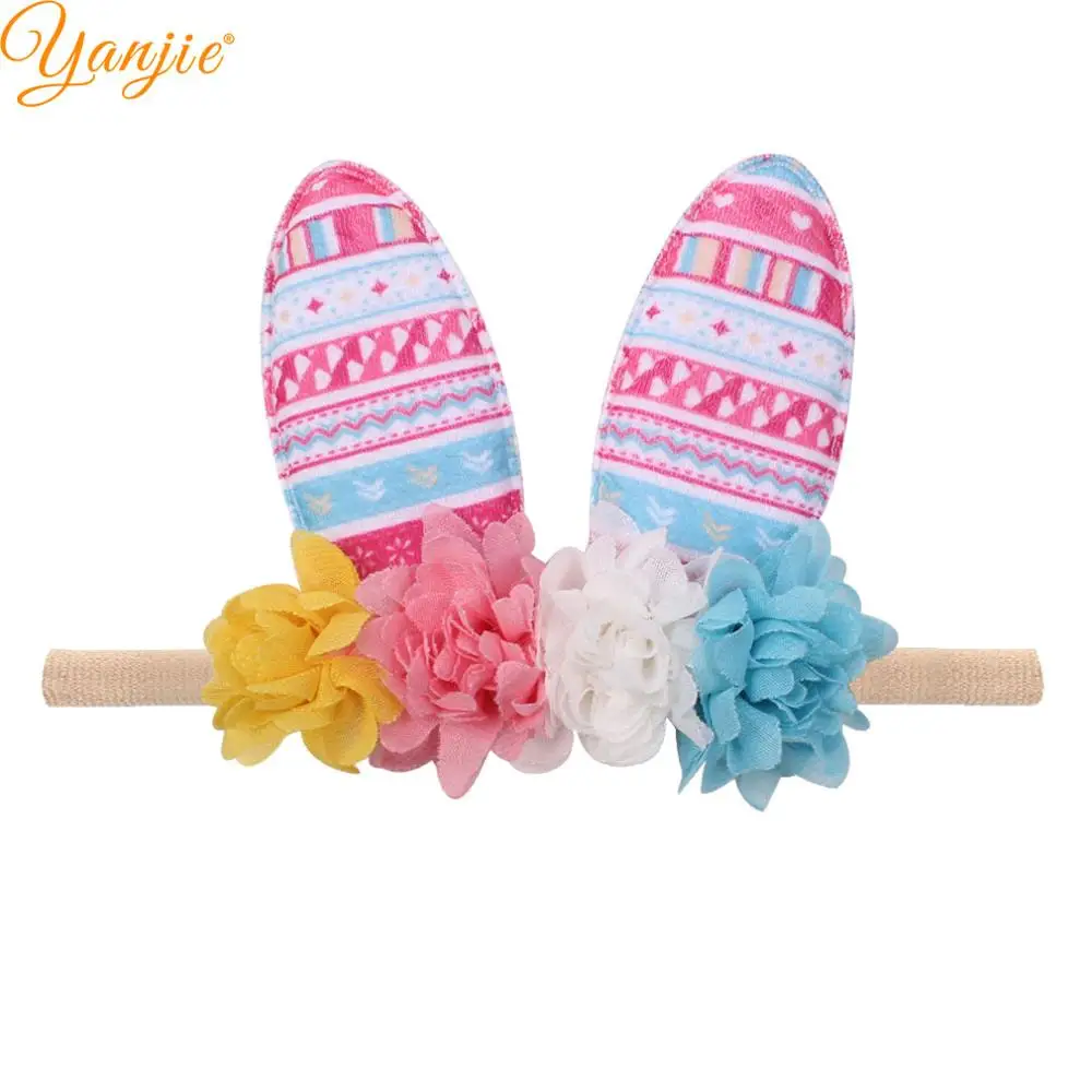 2021 Пасхальный день обруч с заячьими ушками потертый цветок нейлоновые повязки