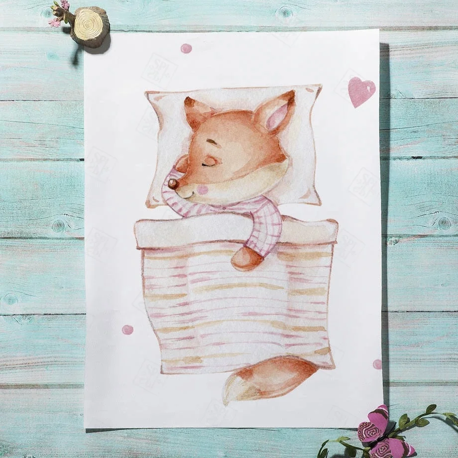 Картина на холсте с мультяшными животными декор для детской комнаты кролик