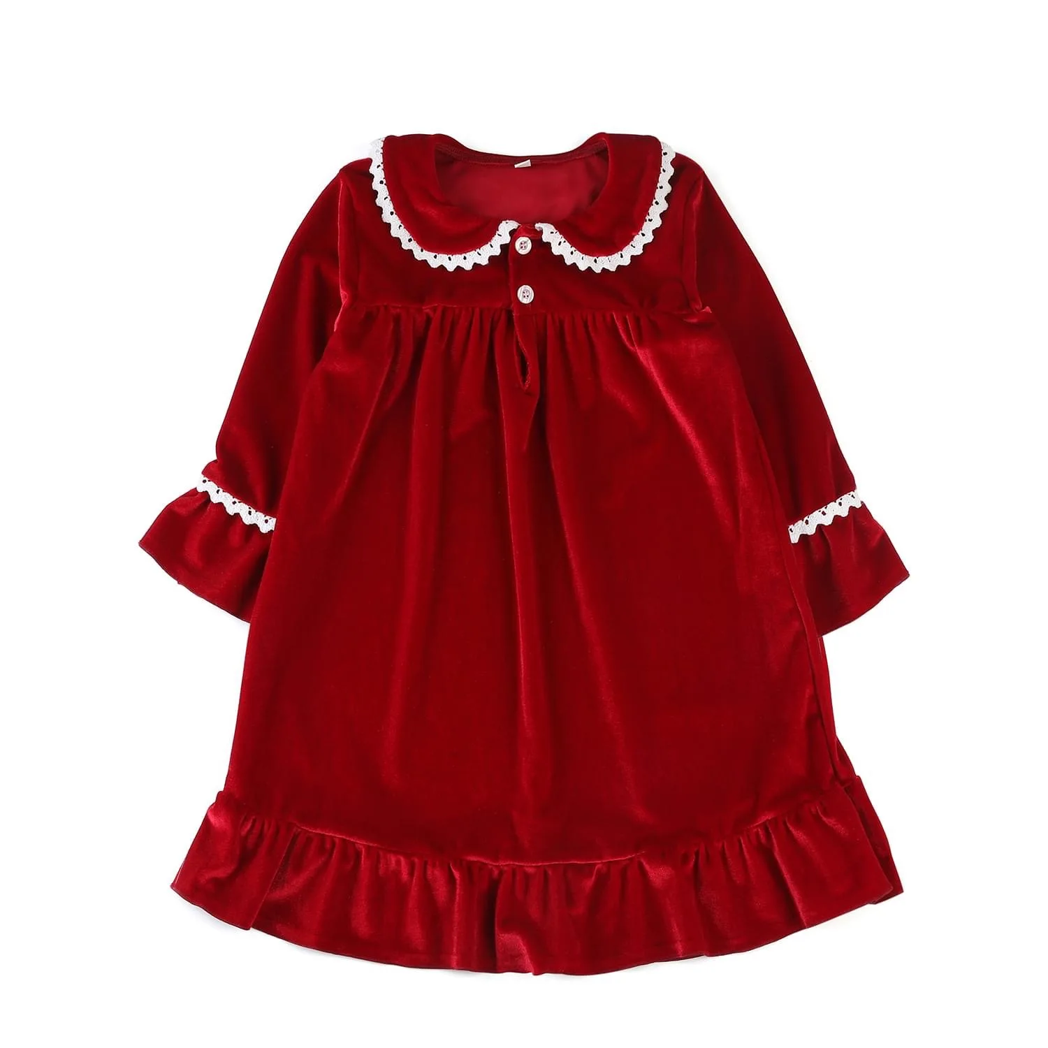 Conjuntos de pijamas de terciopelo rojo para ni&ntilde;os, ropa de dormir con cuello Peter Pan, abotonada, Navidad, 2021-3