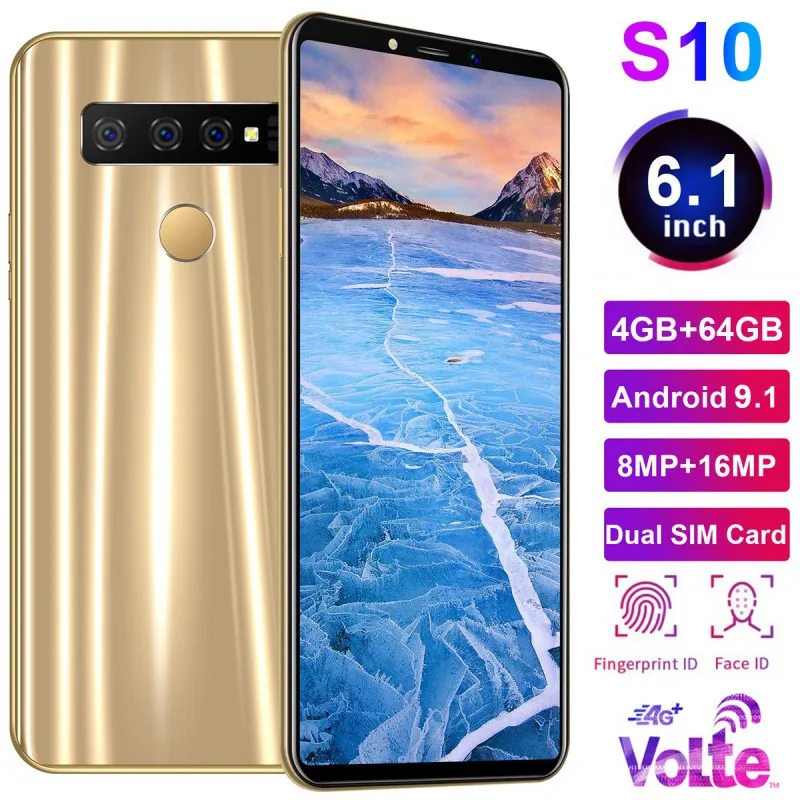 S10 6 1 дюймов 4G смартфон 4 Гб ОЗУ 64 ПЗУ полный экран мобильный телефон Распознавание