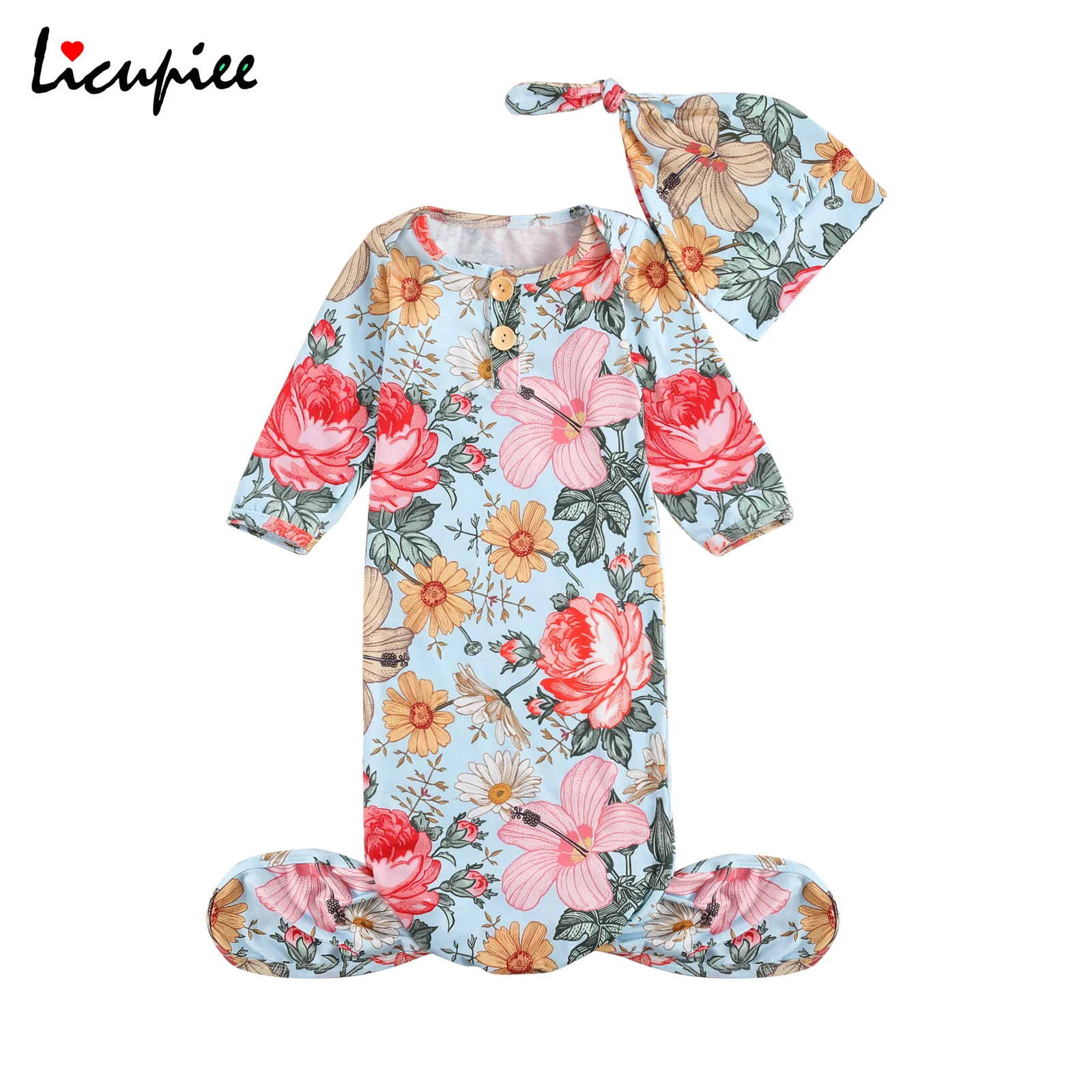 

Baby Swaddling Clothes, Sleeping Bag, Home Outdoor Wrapped Cotton Floral Long Sleeve Infants Wear with Hat 0-3 Months