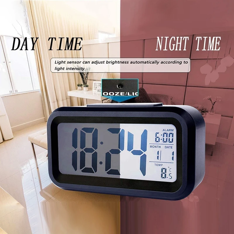 Alarm Clock LED Display Digital Snooze Night Light Battery With Date Calendar Temperature | Дом и сад