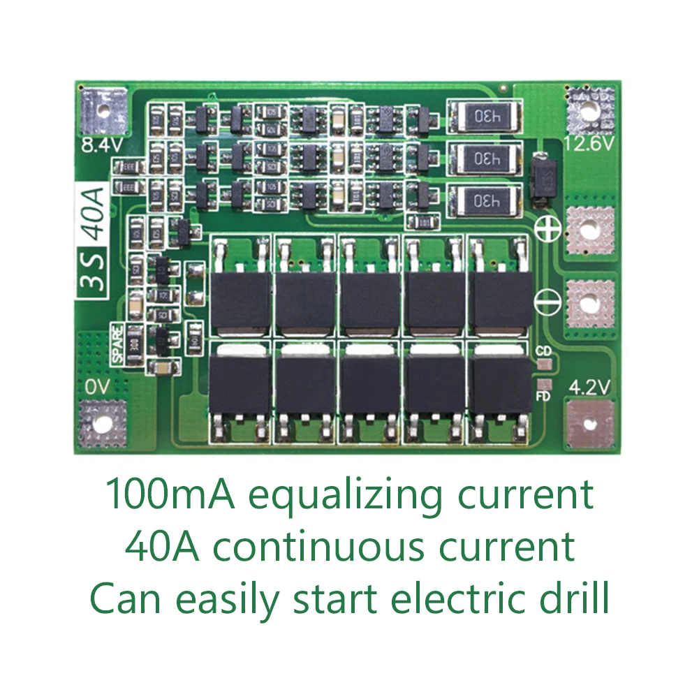 Защитная плата PCB BMS зарядного устройства 3S 40A 11 1 В 12 6 в 18650 литиевая батарея