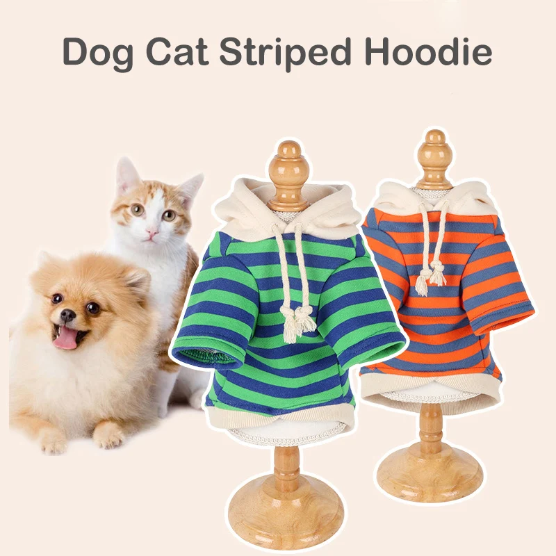

Pet Cat Dog Chihuahua Clothes Winter Clothing Dog Striped Hoodies Fashion Casual Hoodies With Hats For Teddy Bulldog Pomeranian