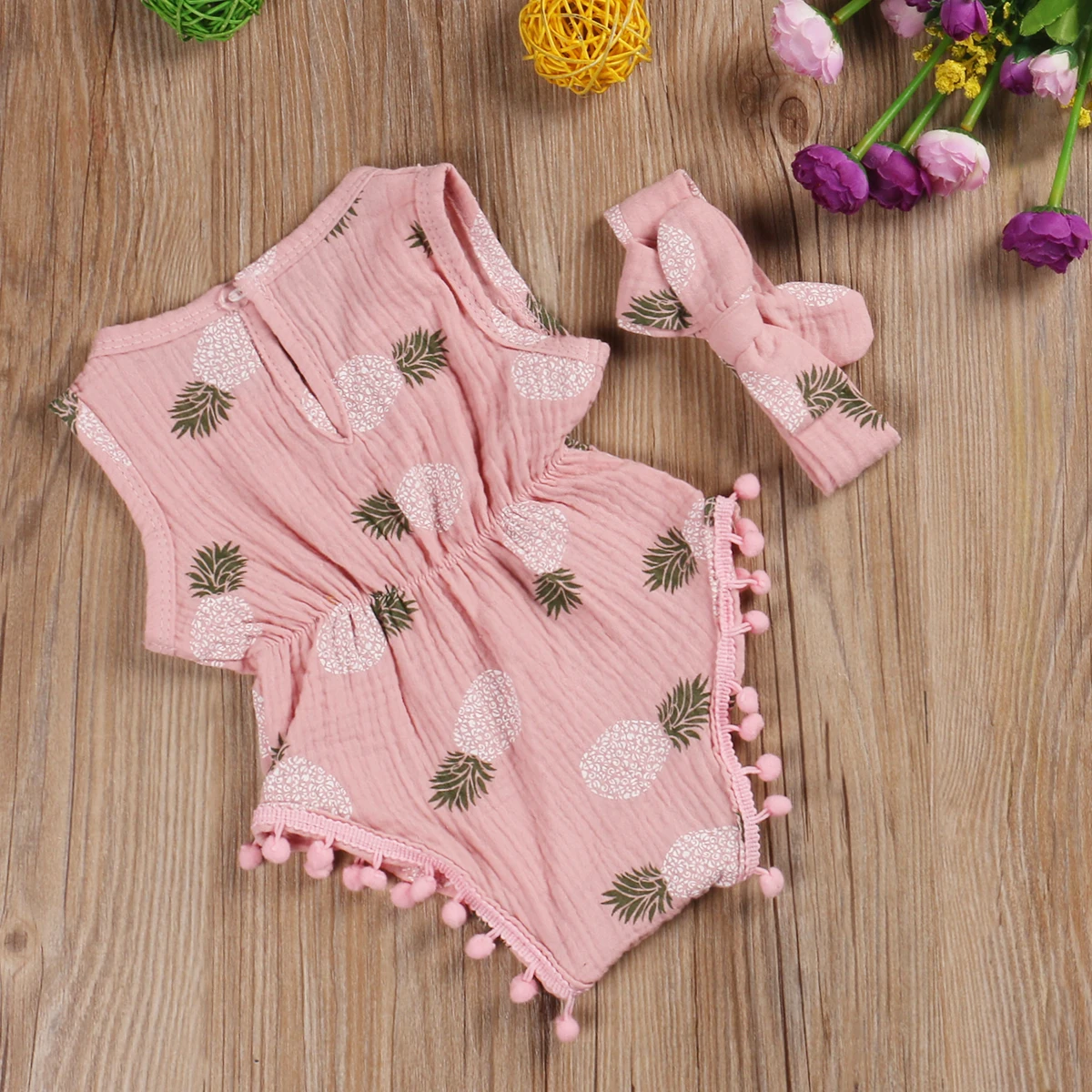 

2020 Baby Summer Clothing 2Pcs Newborn Kid Baby Girl 100% Cotton Clothes Ruffle Romper Jumpsuit Headband Outfit
