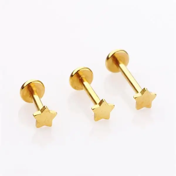 gold star style 1 шт 16G Нержавеющая сталь Лабрет кольцо звезда розового золота Форма губ кольца пирсинг хряща Козелок Уха кольца серьги-гвоздики сексуальные тела ювелирные изделия - Окраска металла: gold star style