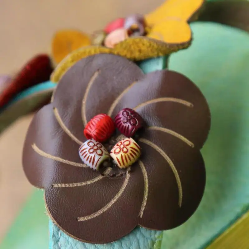 

Johnature Genuine Leather Summer Shoes Women Slippers Flip Flops Floral Outside Slides 2021 New Handmade Concise Ladies Slippers