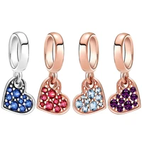 fit original pan charms bracelet women rose red blue purple crystal zircon heart pendant cz beads for jewelry jewelry making diy