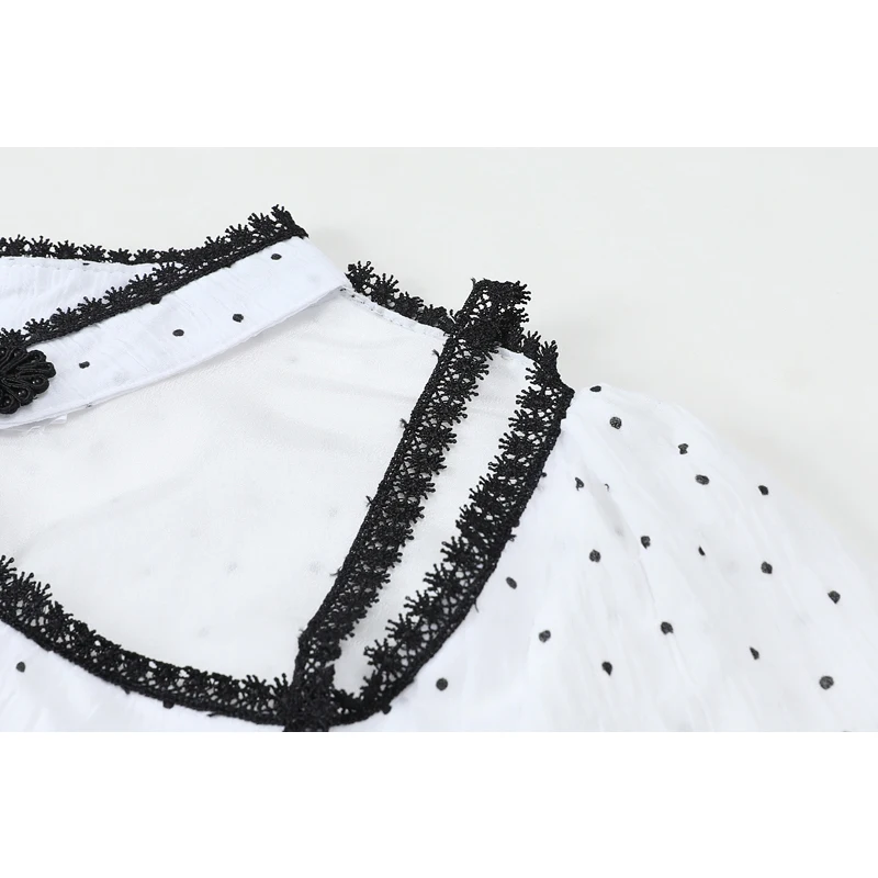 

Summer Women Cheongsam Chinese Style Retro Hollow Out Design Dresses 2021 Bohemian Dot Print Puff Sleeve Ladies Slim Mini Dress