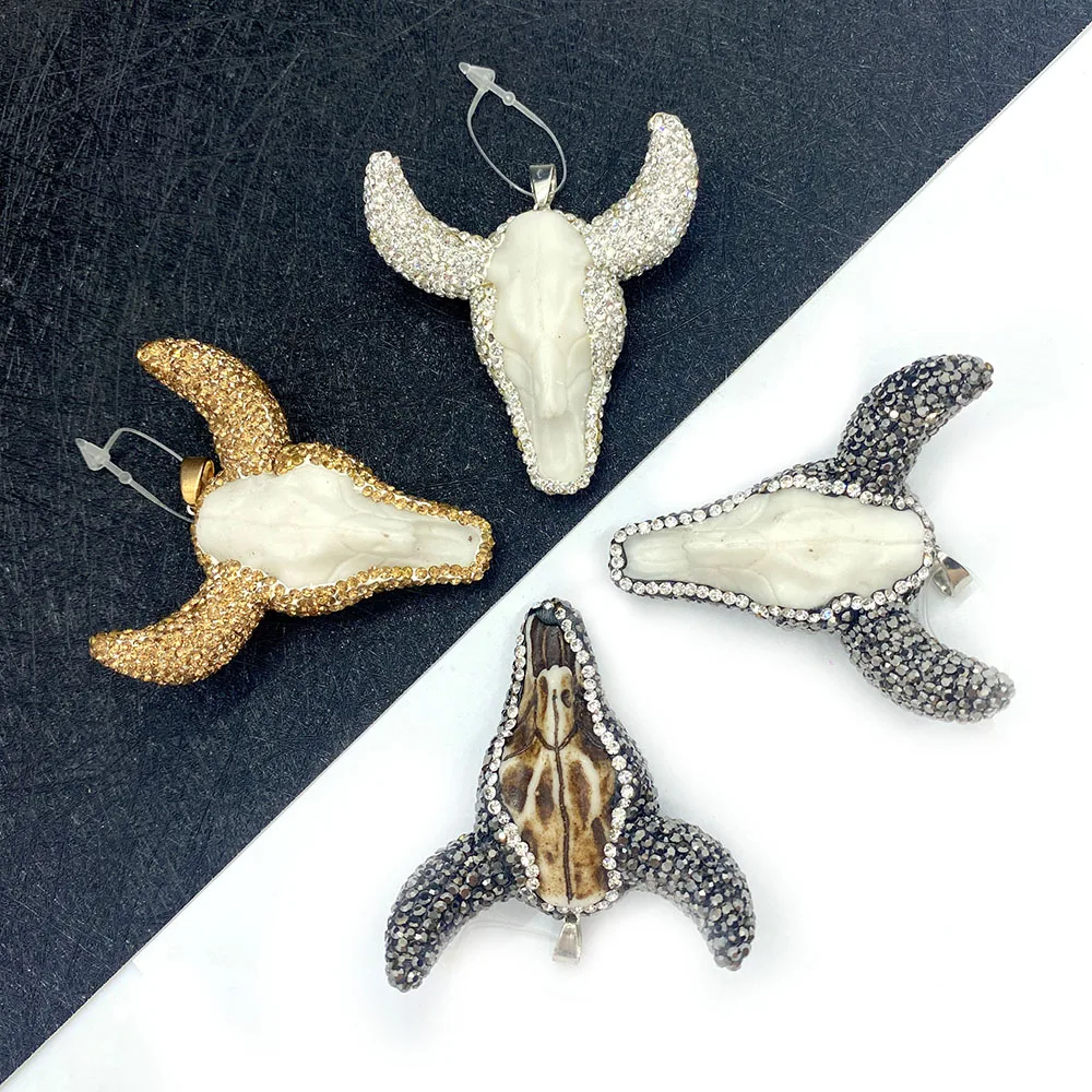 

Acrylic Pendant Jewelry Natural Stone Necklace White Coffee Jewelry Bull Head Shape DIY Making Jewelry Accessories Wholesale