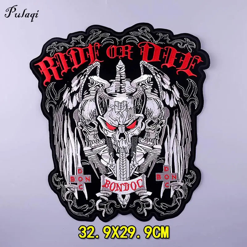Punk Biker Patch Iron On Embroidery Patches Clothes Big Pacthes For Jackets Denim Applique DIY Rock Large Back Pacth Badges | Дом и сад
