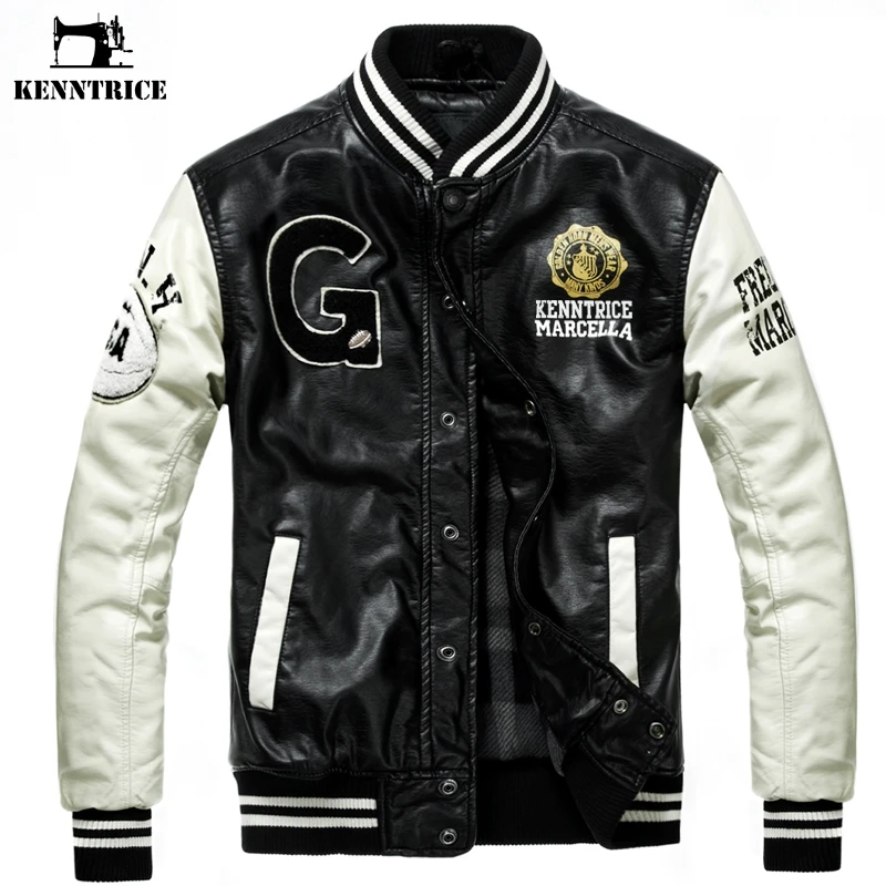 Kenntrice бейсбольные кожаные куртки для колледжа Мужская зимняя кожаная куртка из