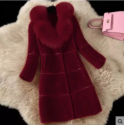 Wine red Пальто из искусственного меха женское серое зеленое 5XL размера плюс свободная искусственная шерстяная куртка с мехом 19 новинка осень зима лисий пух воротник длинное пальто LD1212 - Цвет: Wine red