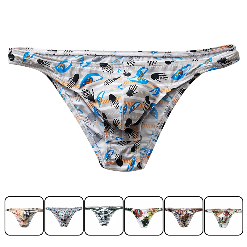 Новый Для мужчин нижнее белье Цветочный принт Ice Silk дышащая мужские плавки трусы