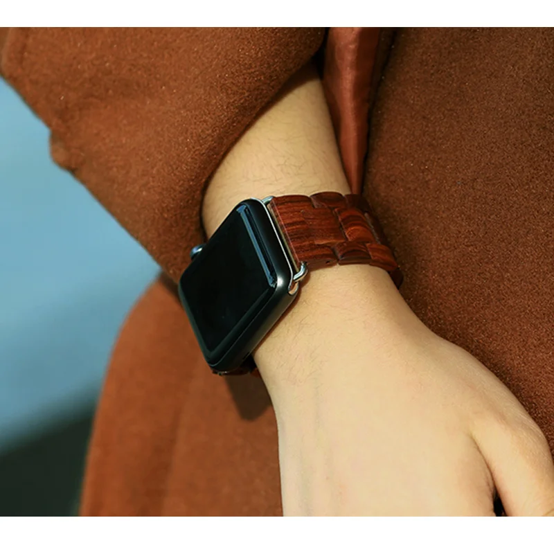 Ремешок деревянный для Apple watch band 44 мм 40 металлический браслет с