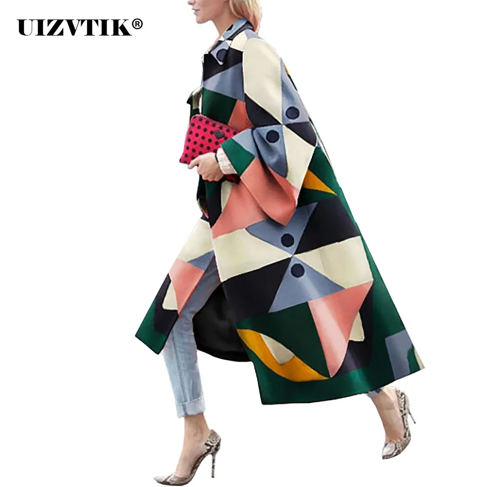 Женский Тренч весна 2021 длинная модная куртка с принтом Женская ветровка