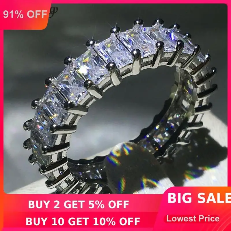 

choucong Eternity Ring Princess cut 5A Zircon sona Cz 925 Sterling Silver Engagement Wedding Band Rings for women men Jewelry