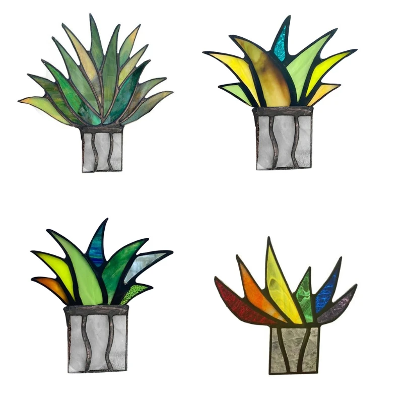 

Creative Mini Acrylic Aloe Potted Plant Stained Glass Colorful Artificial Fake Agave Home Garden Decoration Ornament
