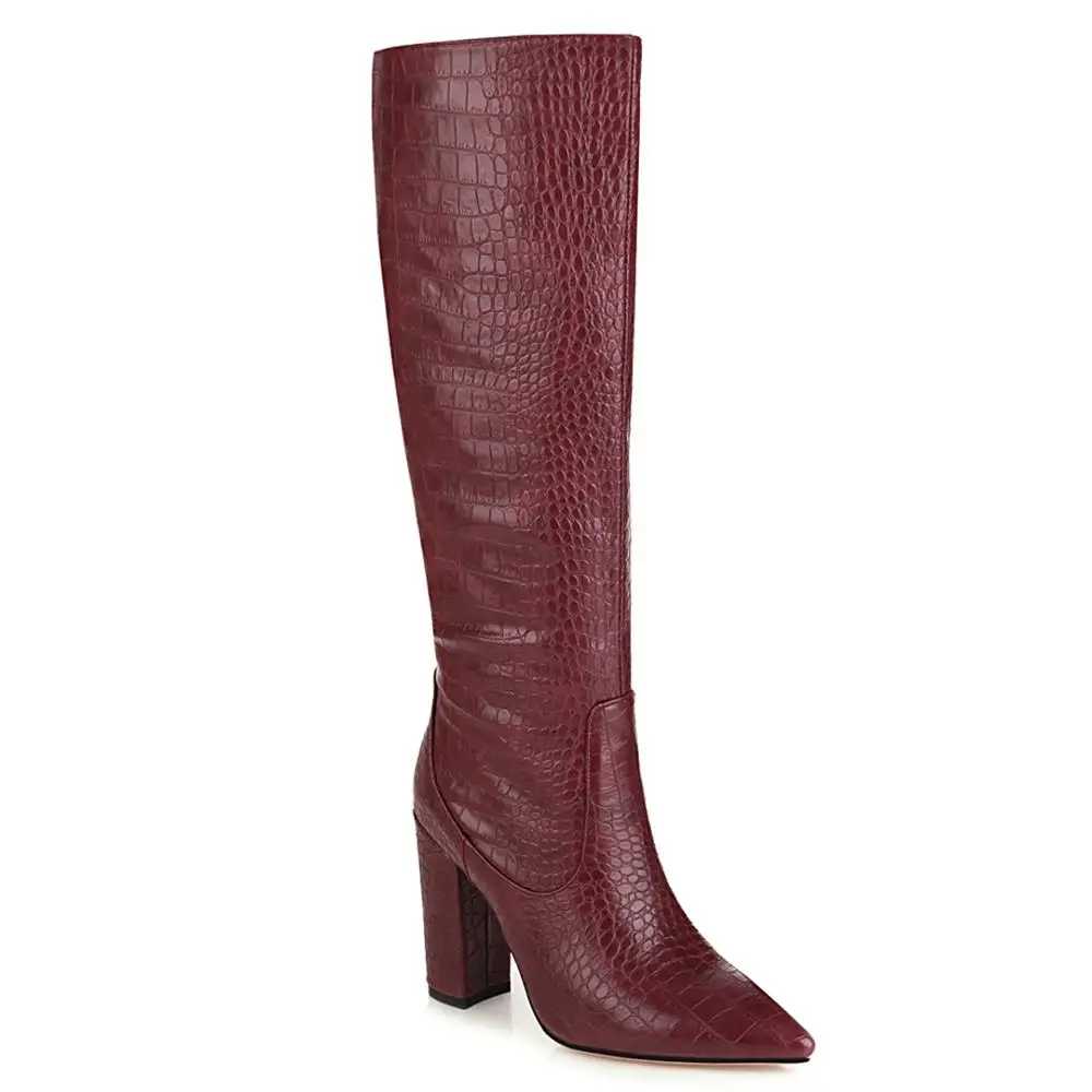 

Сапоги до колена на толстом каблуке, с острым носком, из микрофибры