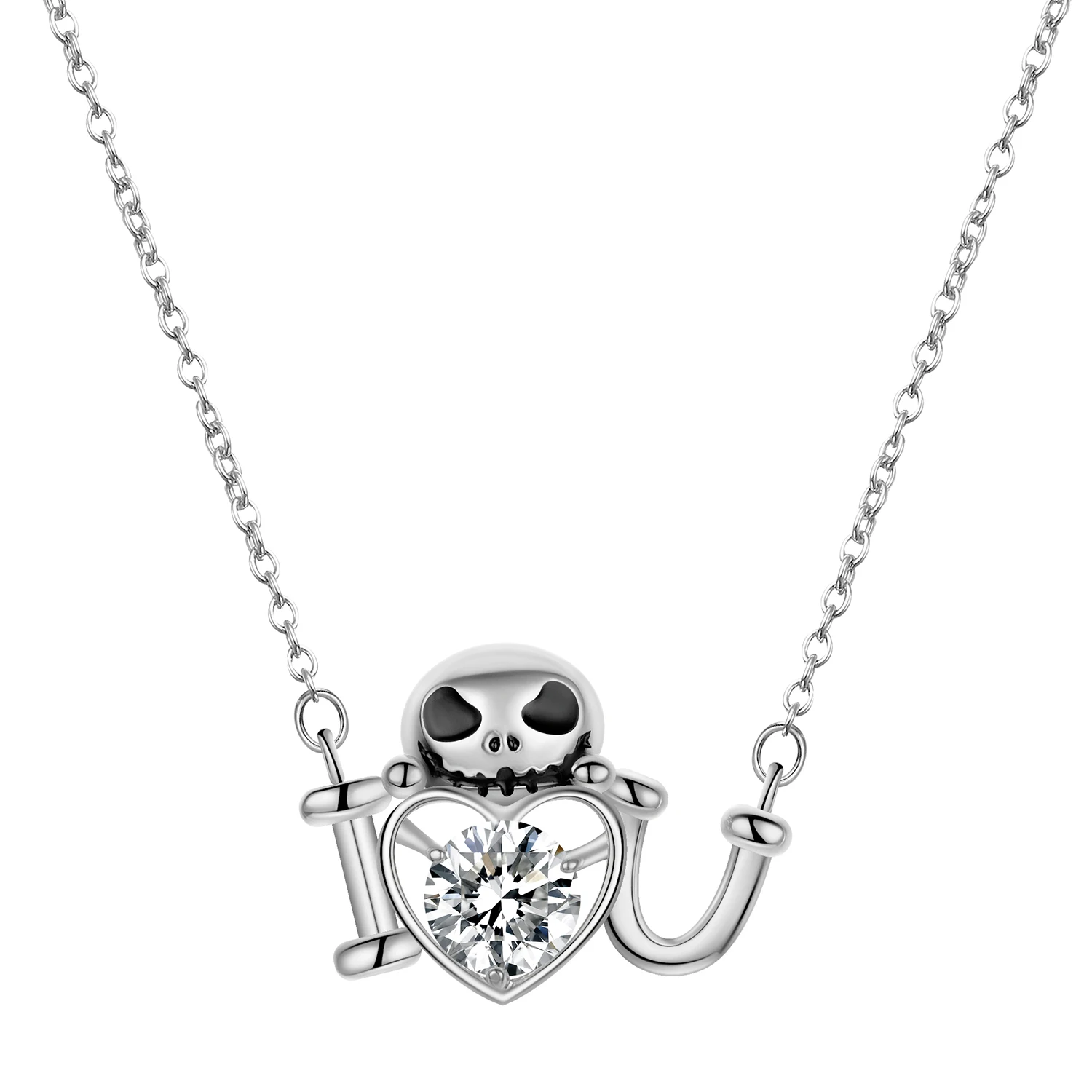 

DCARZZ Christmas Skeleton Necklace Jewelry Stainless Steel Chain Halloween Crystal Skull Pendants Enamel Necklace Women Gift